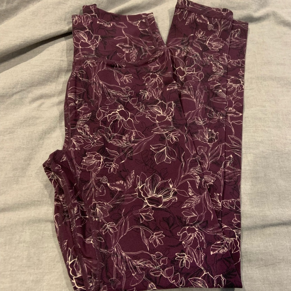 Women’s Floral High-Waist Leggings - Plum
